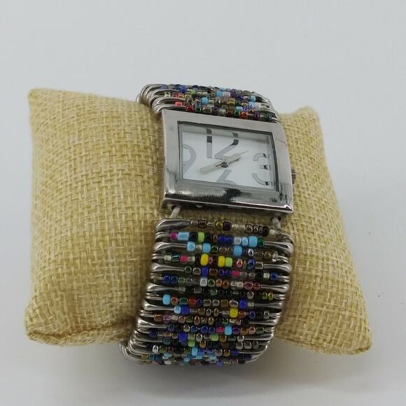 Women's Fashion Wristwatch Made of Safety Pins and Beads Stretchy Bracelet Watch - Picture 3 of 12